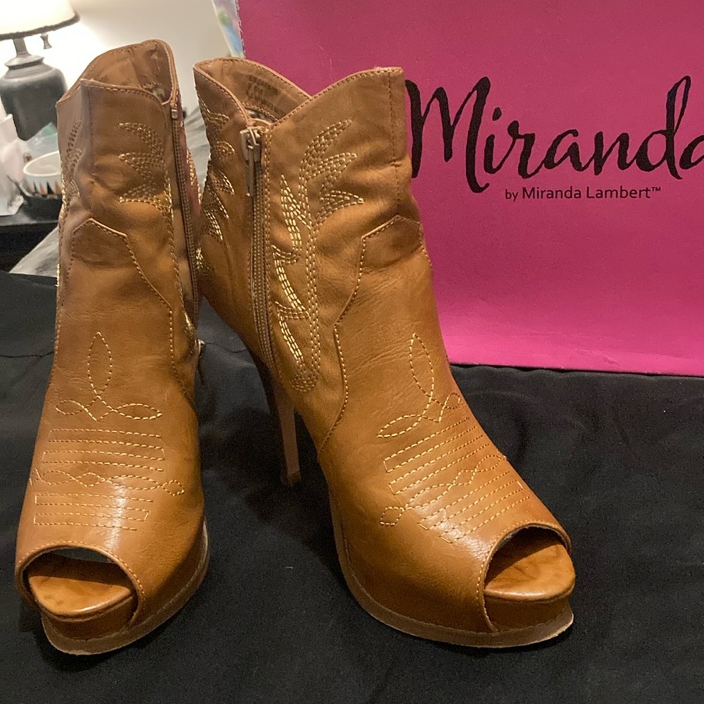 Miranda by Marinda Lambert, Peep toe bootie. Cognac color. 8.5, barely worn.